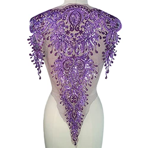 Stickerei-Spitzenapplikation, Lila Mieder, Zierkleidung, Damen, Spitze, for Aufnähen, Pailletten, Kristalle, Design, Patches, Applikationen for Couture-Kleider, Kostüm-Accessoire, 4 Formen(D shape 40x von YBAAKZIIR