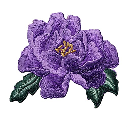 YBAAKZIIR Stickerei-Spitzenapplikation, 14 cm rot blau lila Pfingstrose Blume Nähen Eisen auf Patches gestickte Abzeichen for Kleid Kleidung Hochzeit Applikationen Dekoration(Purple) von YBAAKZIIR