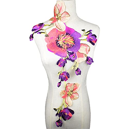 YBAAKZIIR Stickerei-Spitzenapplikation, 1PC Große Graue Blume Spitze Bestickt Ausschnitt Kragen Trim Kleidung Stoff Nähen Liefert Handwerk Hochzeit Kleid Applique(Purple) von YBAAKZIIR
