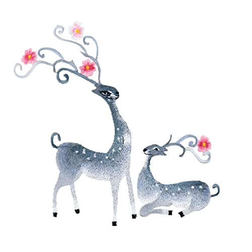 YBAAKZIIR Stickerei-Spitzenapplikation, 2 stücke Bestickte Applikationen Patches Tier Tuch Aufkleber Sika Hirsch Kleidung Patches Reparatur Löcher Aufkleber Aufbügeln Dezember von YBAAKZIIR