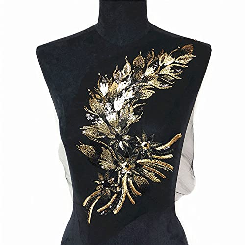 YBAAKZIIR Stickerei-Spitzenapplikation, 40CM Pailletten Feder Schwanz Blumen Spitze Trimmt Mesh Nähen Auf Patches Stickerei for Hochzeit Applikationen Dekoration(Black) von YBAAKZIIR