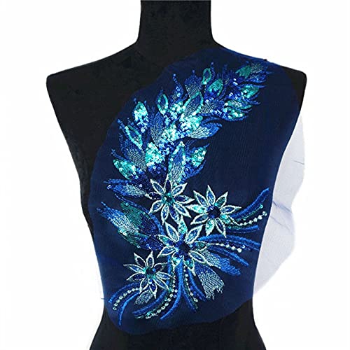 YBAAKZIIR Stickerei-Spitzenapplikation, 40CM Pailletten Feder Schwanz Blumen Spitze Trimmt Mesh Nähen Auf Patches Stickerei for Hochzeit Applikationen Dekoration(Blue) von YBAAKZIIR