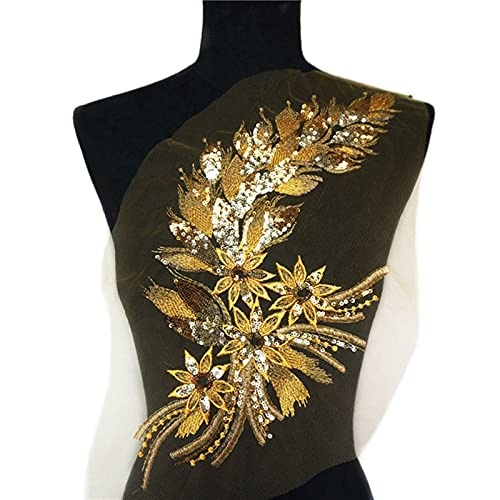 YBAAKZIIR Stickerei-Spitzenapplikation, 40CM Pailletten Feder Schwanz Blumen Spitze Trimmt Mesh Nähen Auf Patches Stickerei for Hochzeit Applikationen Dekoration(Yellow) von YBAAKZIIR