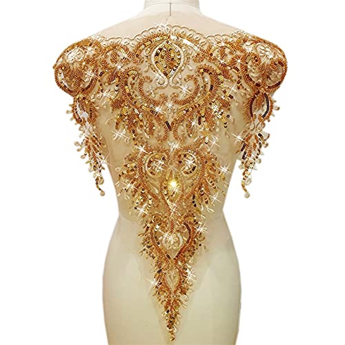 YBAAKZIIR Stickerei-Spitzenapplikation, Goldgelbe Perlen Pailletten Designer Couture Nähen Pailletten Strass Patches Kleidung Applikationen for Brautkleider 4 Größe(Antique Zinc) von YBAAKZIIR
