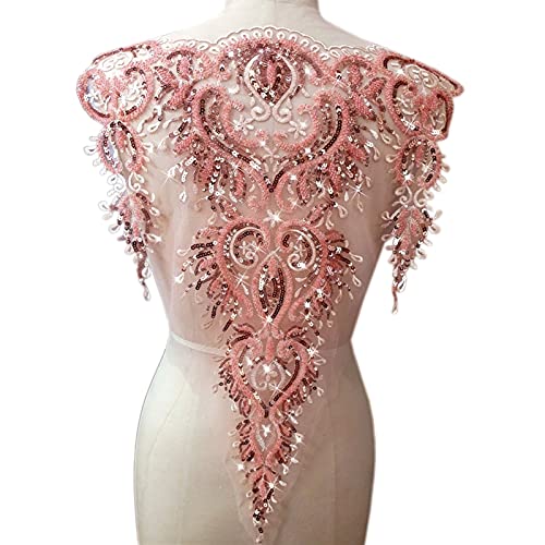 YBAAKZIIR Stickerei-Spitzenapplikation, Goldgelbe Perlen Pailletten Designer Couture Nähen Pailletten Strass Patches Kleidung Applikationen for Brautkleider 4 Größe(Camel) von YBAAKZIIR