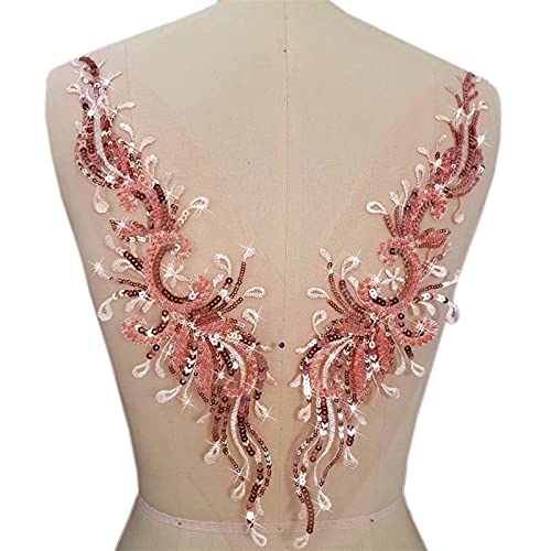 YBAAKZIIR Stickerei-Spitzenapplikation, Goldgelbe Perlen Pailletten Designer Couture Nähen Pailletten Strass Patches Kleidung Applikationen for Brautkleider 4 Größe(Pink) von YBAAKZIIR