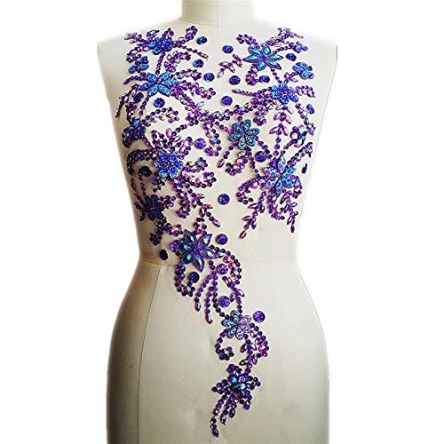 YBAAKZIIR Stickerei-Spitzenapplikation, Lila Kristall-Applikation for Kleider, Perlen-Aufnäher, Stickerei for Kleidung, Pailletten-Aufnäher for Aufnähen auf Kleid, dekorativ, 30 x 60 cm von YBAAKZIIR
