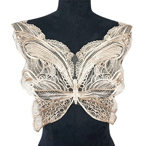 YBAAKZIIR Stickerei-Spitzenapplikation, Stoff Schmetterling Applikationen Mesh Spitzenbesatz Bestickter Hochzeitskleid Kragen Aufnäher for Aufnähen for Kleiderdekoration(Beige) von YBAAKZIIR