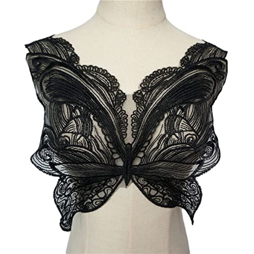 YBAAKZIIR Stickerei-Spitzenapplikation, Stoff Schmetterling Applikationen Mesh Spitzenbesatz Bestickter Hochzeitskleid Kragen Aufnäher for Aufnähen for Kleiderdekoration(Black) von YBAAKZIIR