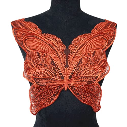 YBAAKZIIR Stickerei-Spitzenapplikation, Stoff Schmetterling Applikationen Mesh Spitzenbesatz Bestickter Hochzeitskleid Kragen Aufnäher for Aufnähen for Kleiderdekoration(Orange) von YBAAKZIIR