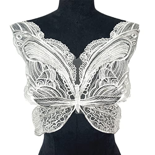 YBAAKZIIR Stickerei-Spitzenapplikation, Stoff Schmetterling Applikationen Mesh Spitzenbesatz Bestickter Hochzeitskleid Kragen Aufnäher for Aufnähen for Kleiderdekoration(White) von YBAAKZIIR