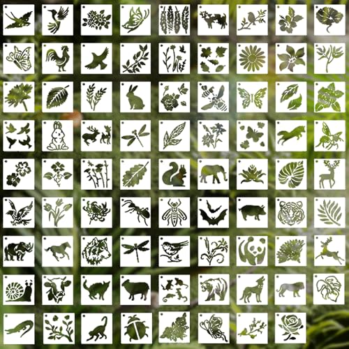 YBCCBY 80 Stück Schablonen Set zum Malen Tiere Blume Malschablonen Wiederverwendbar Malvorlagen 7.6 * 7.6cm Zeichenschablonen Malerei Vorlagen Zeichenvorlagen für Scrapbook Fotoalbum von YBCCBY