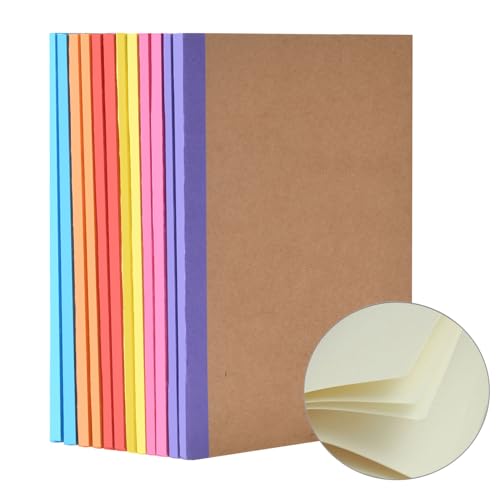 YBCPACK 12 Stück Kraft Notizbuch A5 Blanko, Notizheft mit Regenbogenrücken in 6 vintagen Farben, Notizblock für Büro, Schule, Journal und Geschenk, 64 Seiten/32 Blatt (21x14cm) von YBCPACK
