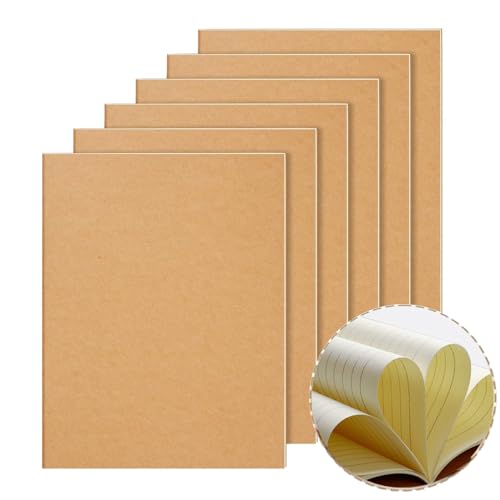 YBCPACK Kraft Notizbuch A4 Liniert, 6 Notizbücher Set, Notizheft mit 64 Seiten (32 Blätter), Notizblock für Büro, Schule & Reisen (21.6x28cm) von YBCPACK