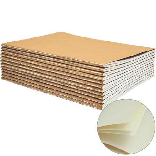 YBCPACK Kraft Notizbuch A5 Blanko, 12 Notizbücher Set, Klein Notizheft Leer mit 60 Seiten (30 Blätter), Notizblock für Büro, Schule & Reisen (21x14cm) von YBCPACK