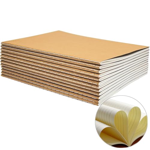 YBCPACK 12er Set Notizbücher A5 Liniert [21x14cm] - Kraftpapier, 60 Seiten pro Notizheft, Notizblock für Schule & Büro von YBCPACK