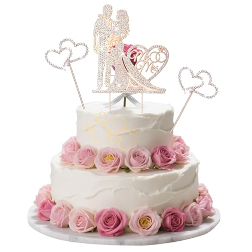 YBEATY 4 Stück Cake Topper Hochzeit Tortendeko Mr. und Mrs. Strass Hochzeitstorte Topper für Braut und Bräutigam herzförmige Tortenaufsätze Hochzeit Braut Bräutigam Brautparty Tortendekorationen von YBEATY