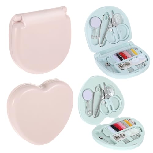 YBEATY 4 Teiliges Mini Nähprojekt Set Tragbares Nähzubehör Reparaturzubehör Mit Niedlichem Herzförmigem Faltbarem Koffer für Reisende Erwachsene Anfänger Notfall DIY Werkzeugzubehör von YBEATY