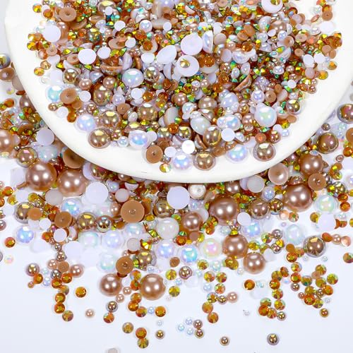 YBEATY 60g Mix Halbperlen und Glitzersteine für Kunsthandwerk Flachrücken Perlen und Strasssteine für Gesicht Nagel DIY Becher Basteln Tumbler Schuhe Halbrunde Perlen (Champagner Gold) von YBEATY