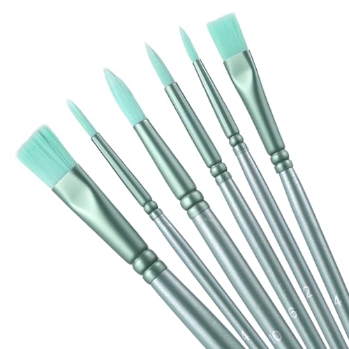 YBEATY Acryl-Pinsel-Set für Malerei, Öl, Aquarell, Pinsel-Set, Nylon-Haarbürste für Leinwand, Felsen, Körper, Gesicht, Nagel, Miniatur-Detaillierung, Zeichnen, Kunstbedarf, 6 Stück von YBEATY