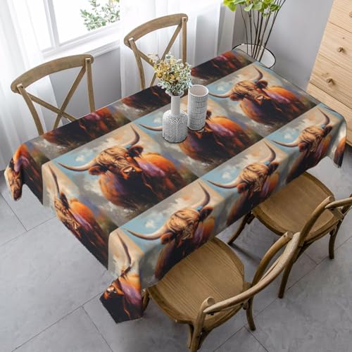 Rechteckige Tischdecke mit Hochlandkuh-Aufdruck. Pflegeleichte Stoff-Tischdecke für Frühlingsfeiern Rechteckige Tischdecke mit Hochlandkuh-Aufdruck. Pflegeleichte Stoff-Tischdecke für Frühlingsfeiern von YBGHDAA