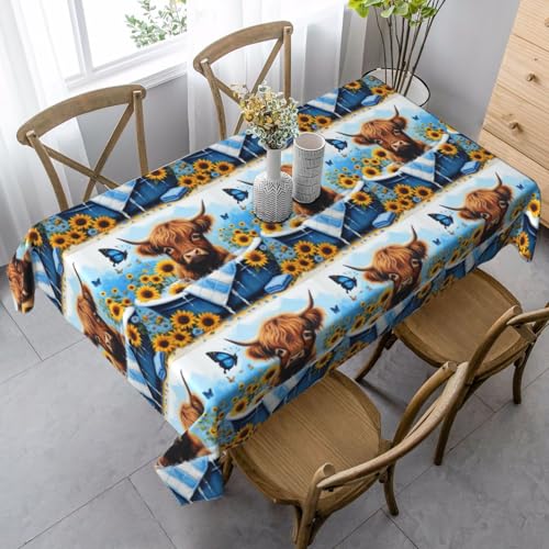 YBGHDAA Rechteckige Tischdecke mit Kuh-Sonnenblumen-Motiv, 89 x 140 cm, pflegeleichte Stoff-Tischdecke für Frühlingsfeiern YBGHDAA Rechteckige Tischdecke mit Kuh-Sonnenblumen-Motiv, 89 x 140 cm, pflegeleichte Stoff-Tischdecke für Frühlingsfeiern von YBGHDAA
