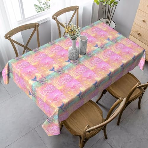 YBGHDAA Rechteckige Tischdecke mit Meerjungfrauenschwanz-Aufdruck. Pflegeleichte Stoff-Tischdecke für Frühlingsfeiern YBGHDAA Rechteckige Tischdecke mit Meerjungfrauenschwanz-Aufdruck. Pflegeleichte Stoff-Tischdecke für Frühlingsfeiern von YBGHDAA