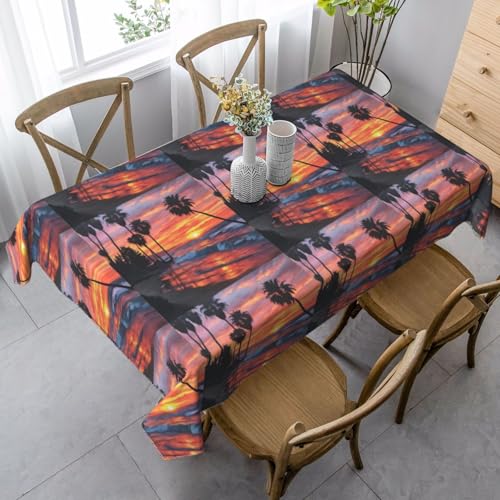YBGHDAA Rechteckige Tischdecke mit Palmen-Sonnenuntergangs-Druck, 89 x 140 cm, pflegeleichte Stoff-Tischdecke für Frühlingsfeiern YBGHDAA Rechteckige Tischdecke mit Palmen-Sonnenuntergangs-Druck, 89 x 140 cm, pflegeleichte Stoff-Tischdecke für Frühlingsfeiern von YBGHDAA
