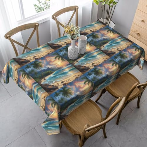 YBGHDAA Rechteckige Tischdecke mit Palmenaufdruck über blauem Meer, 80 x 140 cm, pflegeleichte Stoff-Tischdecke für Frühlingsfeiern YBGHDAA Rechteckige Tischdecke mit Palmenaufdruck über blauem Meer, 80 x 140 cm, pflegeleichte Stoff-Tischdecke für Frühlingsfeiern von YBGHDAA