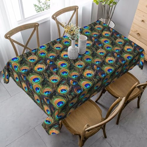 YBGHDAA Rechteckige Tischdecke mit Pfauenfeder-Druck, 89 x 140 cm, pflegeleichte Stoff-Tischdecke für Frühlingsfeiern von YBGHDAA
