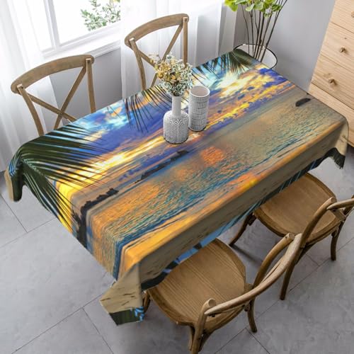 YBGHDAA Rechteckige Tischdecke mit Sonnenuntergang am Strand. Pflegeleichte Stofftischdecke für Frühlingsfeiern YBGHDAA Rechteckige Tischdecke mit Sonnenuntergang am Strand. Pflegeleichte Stofftischdecke für Frühlingsfeiern von YBGHDAA