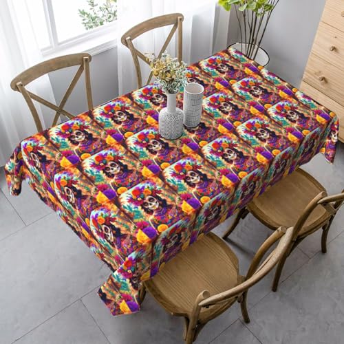 YBGHDAA Rechteckige Tischdecke mit Totenkopf-Skelett-Aufdruck. Pflegeleichte Stoff-Tischdecke für Frühlingsfeiern YBGHDAA Rechteckige Tischdecke mit Totenkopf-Skelett-Aufdruck. Pflegeleichte Stoff-Tischdecke für Frühlingsfeiern von YBGHDAA