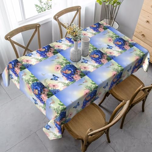 YBGHDAA Rechteckige Tischdecke mit blauem Schmetterlings- und Blumendruck. Pflegeleichte Stofftischdecke für Frühlingsfeiern YBGHDAA Rechteckige Tischdecke mit blauem Schmetterlings- und Blumendruck. Pflegeleichte Stofftischdecke für Frühlingsfeiern von YBGHDAA