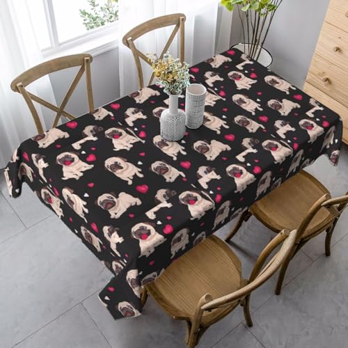 YBGHDAA Rechteckige Tischdecke mit niedlichem Mops-Aufdruck. Pflegeleichte Stoff-Tischdecke für Frühlingsfeiern YBGHDAA Rechteckige Tischdecke mit niedlichem Mops-Aufdruck. Pflegeleichte Stoff-Tischdecke für Frühlingsfeiern von YBGHDAA