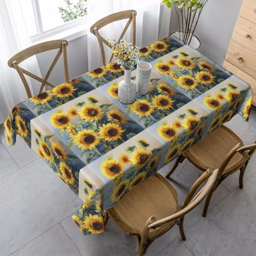 YBGHDAA Rechteckige Tischdecke mit schönem Sonnenblumendruck. Pflegeleichte Stoff-Tischdecke für Frühlingsfeiern YBGHDAA Rechteckige Tischdecke mit schönem Sonnenblumendruck. Pflegeleichte Stoff-Tischdecke für Frühlingsfeiern von YBGHDAA