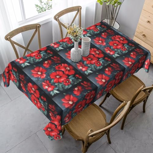 YBGHDAA Rechteckige Tischdecke mit schönem rotem Blumendruck. Pflegeleichte Stoff-Tischdecke für Frühlingsfeiern YBGHDAA Rechteckige Tischdecke mit schönem rotem Blumendruck. Pflegeleichte Stoff-Tischdecke für Frühlingsfeiern von YBGHDAA