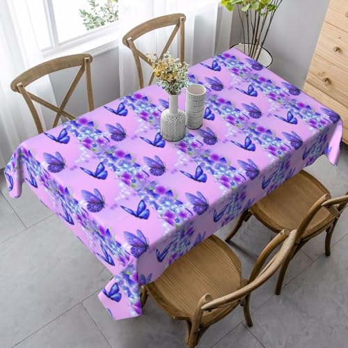 YBGHDAA Rechteckige Tischdecke mit violettem Schmetterling. Pflegeleichte Stoff-Tischdecke für Frühlingsfeiern YBGHDAA Rechteckige Tischdecke mit violettem Schmetterling. Pflegeleichte Stoff-Tischdecke für Frühlingsfeiern von YBGHDAA