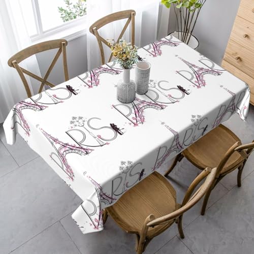 YBGHDAA Tischdecke, Motiv: Turm, Eiffel mit Paris, Blumenmuster, rechteckig, 80 x 140 cm, pflegeleichte Stoff-Tischdecke für Frühlingsfeiern von YBGHDAA