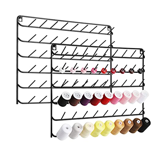 YBING Fadenhalter, Wand, 2 Stück, 54 Spulen, Fadenregal, Wandhalterung, Stickspule, Fadenorganizer, Metall, Nähgarn, Organizer mit Aufhängewerkzeugen zum Quilten, Schwarz YBING Fadenhalter, Wand, 2 Stück, 54 Spulen, Fadenregal, Wandhalterung, Stickspule, Fadenorganizer, Metall, Nähgarn, Organizer mit Aufhängewerkzeugen zum Quilten, Schwarz von YBING
