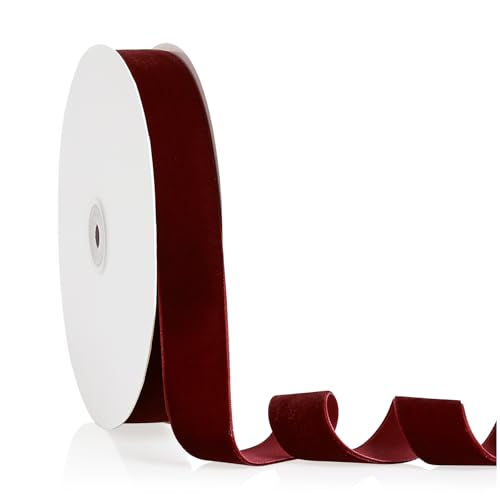 Burgunderrotes Samtband, 2,5 cm x 20 Yards, Weihnachtsband, perfekt für Weihnachtsbaumkranz, Blumenstrauß, Dekoration, handgefertigte Bastelarbeiten, Ornamente, Geschenkverpackungen und Burgunderrotes Samtband, 2,5 cm x 20 Yards, Weihnachtsband, perfekt für Weihnachtsbaumkranz, Blumenstrauß, Dekoration, handgefertigte Bastelarbeiten, Ornamente, Geschenkverpackungen und von YBLANDEG