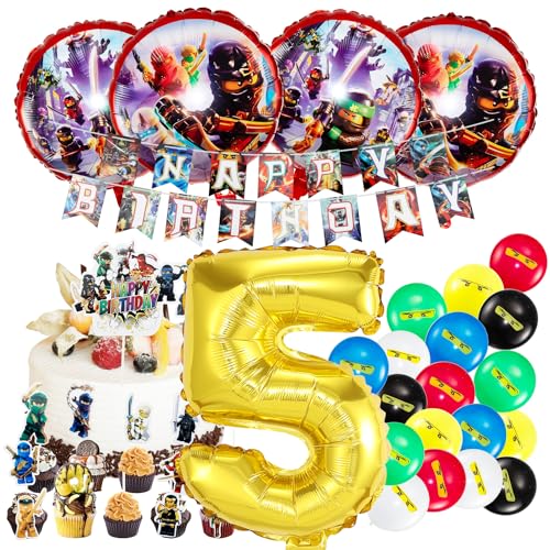 geburtstagsdeko luftballon 5. nanjago geburtstag | geburtstagsdeko ninjago ballon jungen 5 jahr, Happy Birthday Dekoration Banner Karikatur Luftballons deko von YBSRLS