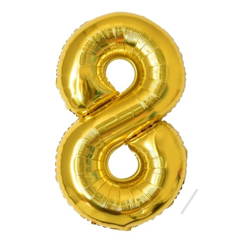 Geburtstag zahlen luftballon 8 jahre | Folienballon 8 XXL Gold-Riesen Folienballon in 40" - 101cm Geburtstagsdeko - Ballon Zahl Deko zum Geburtstag - fliegt mit Helium von YBSRLS