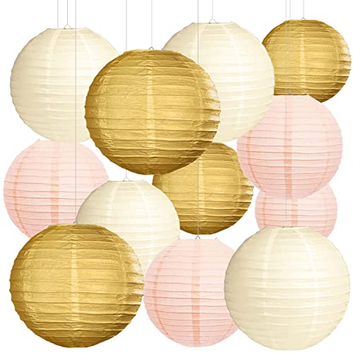 YBwanli Papierlaterne 12 Stücke Lampions Weiße Papier Laterne Hängende Runde Papierlaternen für Hochzeit Geburtstag Feiern Garten Deko,Geeignet für Innen- und Außenszenen von YBwanli