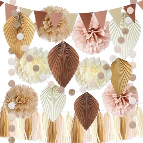 YBwanli geburtstagsdeko beige pastell deko,boho style,gender reveal baby party,hochzeitsdeko vintage,welcome home,geburtstagsdeko frauen junge mann,pompons,wimpelkette,girlande von YBwanli