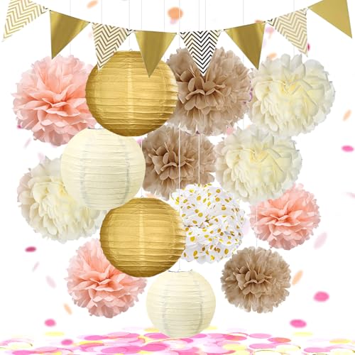 YBwanli deko hochzeit,Vintage-Hochzeitsdekoration,geburtstagsdeko,papierlampion Pompons deko,verlobung deko,babyparty deko, Böhmische deko,beige deko,Süss Sanfte und elegante Parteidekoration von YBwanli