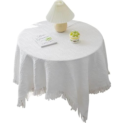 Leinwand Runde Tisch Pastoral Stil Baumwolle und Leinen Tischdecken einfach mit Fransen karierten niedlichen Tisch Teppich kleine frische Dekoration Tischdecke(180cm) von YCCHAH