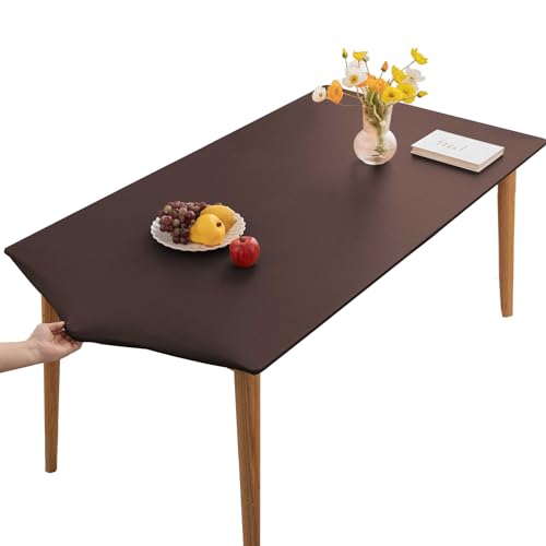 PU-Leder Elastische Tischdecke Gartentischdecke Rechteckig Tischdecke wasserdichte rutschfeste Abwischbar Schmutzabweisend Tischdecke Für Outdoor,Küche Und Esszimmer (Braun,60X120CM) von YCDZSW