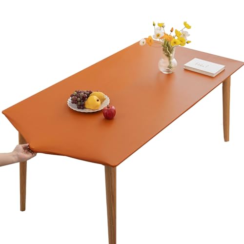 PU-Leder Elastische Tischdecke Gartentischdecke Rechteckig Tischdecke wasserdichte rutschfeste Abwischbar Schmutzabweisend Tischdecke Für Outdoor,Küche Und Esszimmer (Orange,70X120CM) von YCDZSW