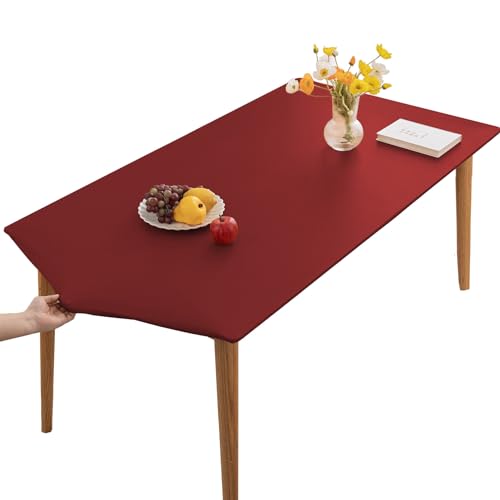 PU-Leder Elastische Tischdecke Gartentischdecke Rechteckig Tischdecke wasserdichte rutschfeste Abwischbar Schmutzabweisend Tischdecke Für Outdoor,Küche Und Esszimmer (Rot,60X120CM) von YCDZSW