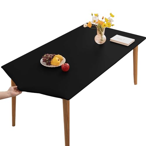 PU-Leder Elastische Tischdecke Gartentischdecke Rechteckig Tischdecke wasserdichte rutschfeste Abwischbar Schmutzabweisend Tischdecke Für Outdoor,Küche Und Esszimmer (Schwarz,60X120CM) von YCDZSW